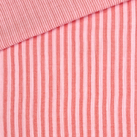 Musselin Doubleface Streifen Dunkle Koralle Rosa 1