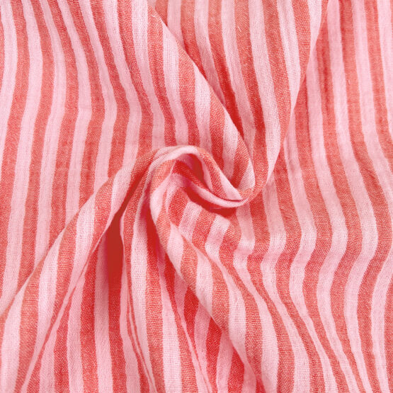 Musselin – Doubleface Streifen – Dunkle Koralle/Rosa