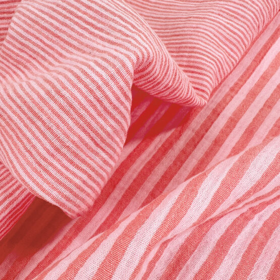 Musselin – Doubleface Streifen – Dunkle Koralle/Rosa