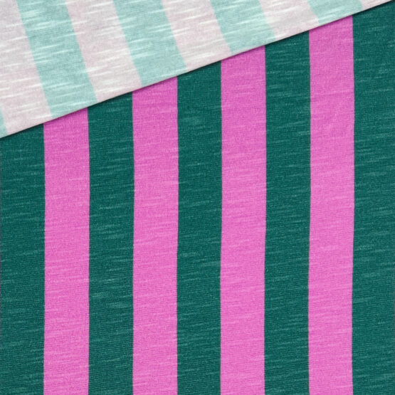 Viskose Streifen Dunkle Jade Cassis Pink 1