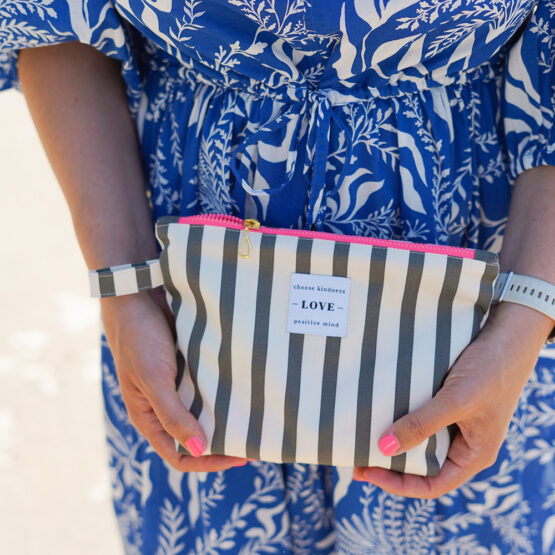 Diy Stoffe Inspiration 613r Strand Kosmetik Tasche Paket Label Neon Streifen Pink
