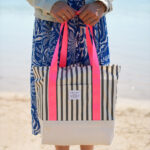 Diy Stoffe Inspiration 614a Strandtasche Paket Label Neon Streifen Pink