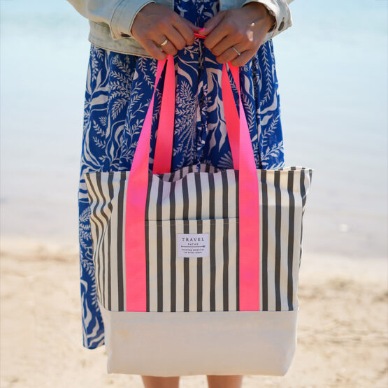 Diy Stoffe Inspiration 614a Strandtasche Paket Label Neon Streifen Pink