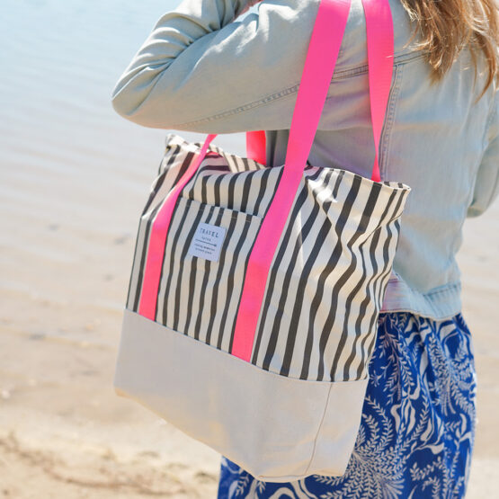 Diy Stoffe Inspiration 614e Strandtasche Paket Label Neon Streifen Pink