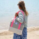 Diy Stoffe Inspiration 614h Strandtasche Paket Label Neon Streifen Pink