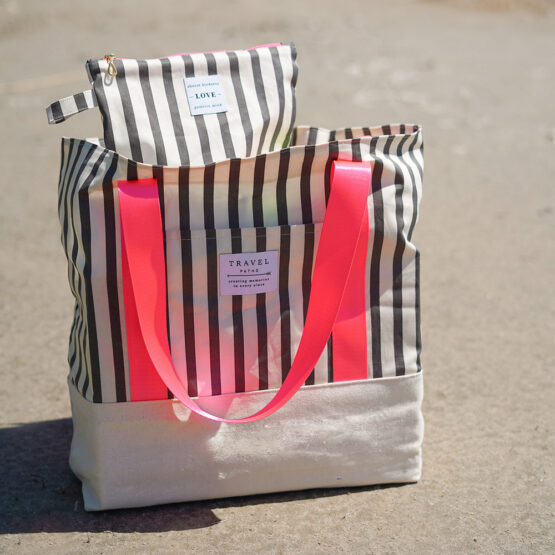 Diy Stoffe Inspiration 614i Strand Kosmetik Tasche Paket Label Neon Streifen Pink