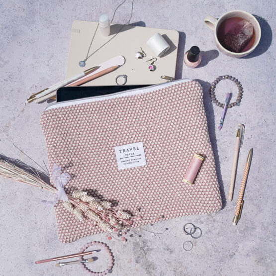 Diy Stoffe Inspiration 614r Tablettasche Kosmetiktasche Strick Perloptik Altrosa Label Rv