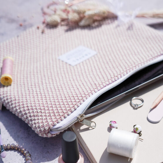 Diy Stoffe Inspiration 614t Tablettasche Kosmetiktasche Strick Perloptik Altrosa Label Rv
