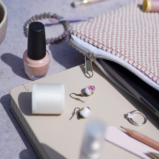 Diy Stoffe Inspiration 614v Tablettasche Kosmetiktasche Strick Perloptik Altrosa Rv